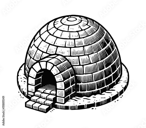 igloo engraving black and white outline
