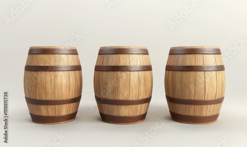 Rustic wooden barrels on a simple background for various uses