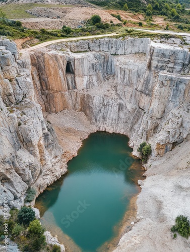 Quarry view from a drone in San Martin de Porres village of Merindad de Valdeporres in the Merindades region of Burgos province in Castilla y LeÃ³n of Spain, Europe photo
