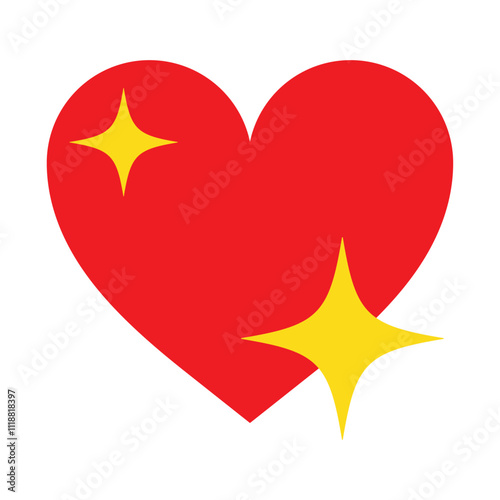 Red sparkling Heart Emoji isolated on white background. Heart with shine icon stars sparkle firework, decoration twinkle. Button for expressing social smileys valentine's day. Vector Illustration.