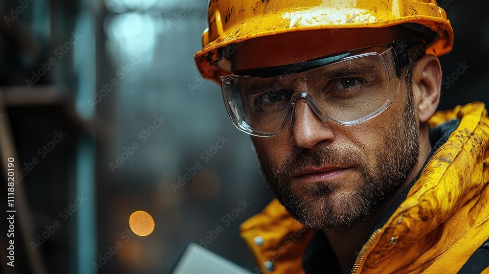 In a warm, earthy-toned workspace, a worker inspects materials with a clipboard, showcasing the diligence required in a dusty industrial setting In a warm, earthy-toned workspace, a worker inspects materials with a clipboard, showcasing the diligence required in a dusty industrial setting