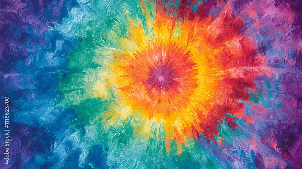 A vibrant tie-dye background with colorful swirling patterns