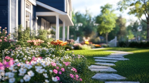 Serene Suburban Spring: A Picturesque Garden Path