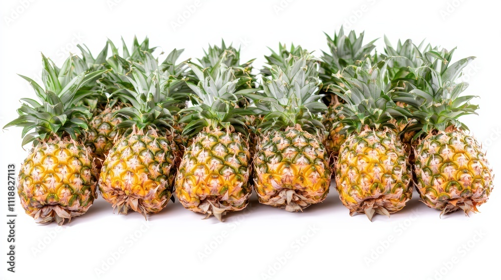 Fresh pineapples displayed on white background food photography nature's bounty close-up shot Fresh pineapples displayed on white background food photography nature's bounty close-up shot