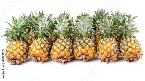 Fresh pineapples displayed on white background food photography nature's bounty close-up shot photo