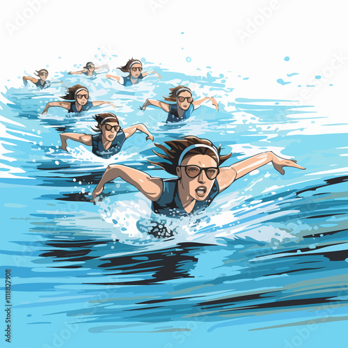 Dynamic Swimmers Racing Illustration for Sport Events Promotion photo