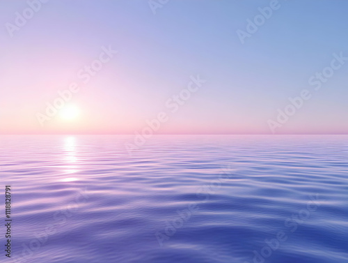 A serene ocean view at sunset with soft pastel colors reflecting on calm waters.