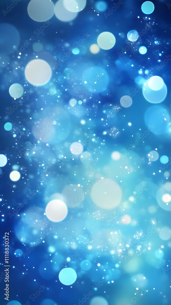 A soft-focus blue background with glowing orbs, creating a dreamy, abstract atmosphere.
