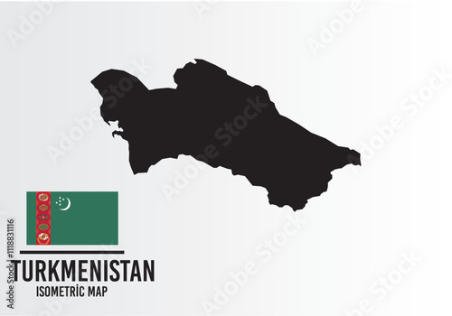 Turkmenıstan vector map with flag next to it. Turkmenıstan map with national flag isolated on white background. Vector illustration	