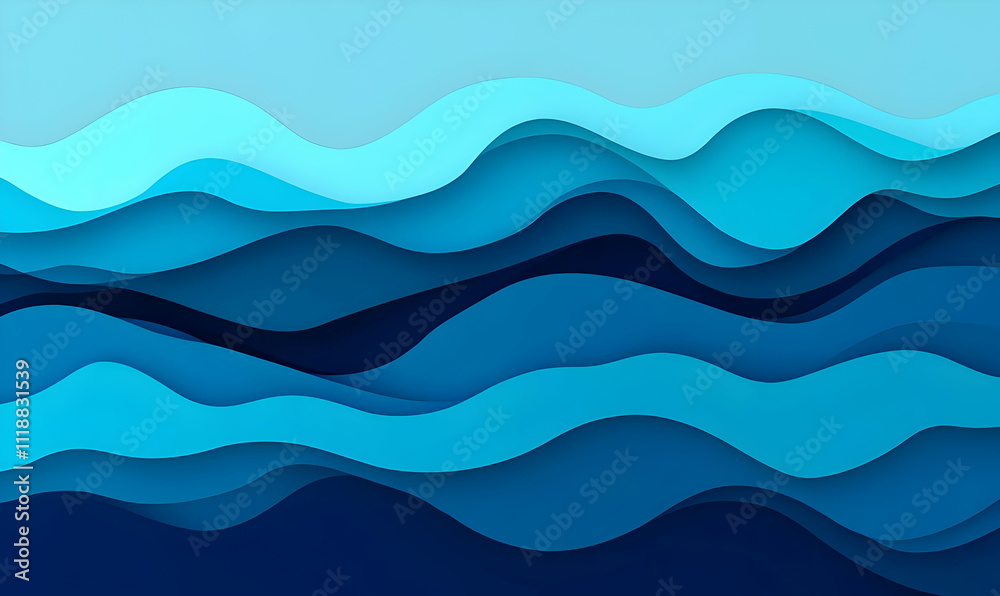 Abstract waves in various shades of blue, creating a serene and fluid design.