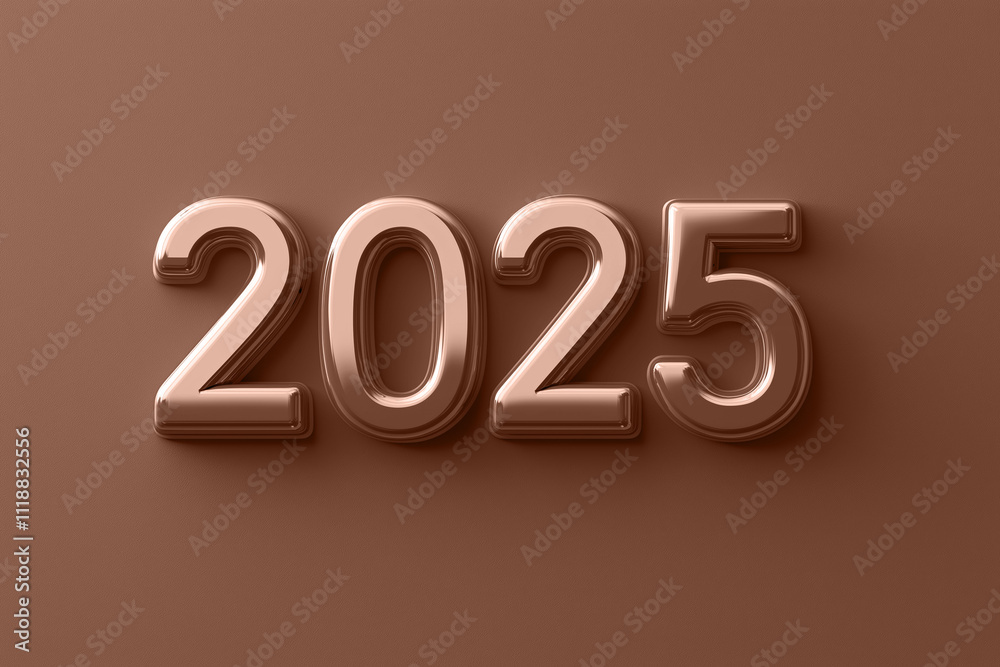 Bold 3D style design of 2025 digits in glossy mocha mousse brown color against a seamless backdrop. Modern trendy tone hue shade Bold 3D style design of 2025 digits in glossy mocha mousse brown color against a seamless backdrop. Modern trendy tone hue shade