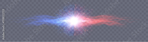 Light effect. Dark Versus Battle. MMA banner concept - Fight Night, Confrontation, Fight, Boxing. Energy clash with sparks and red-blue glow. Vector