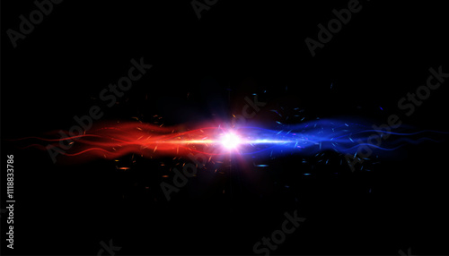 Light effect. Dark Versus Battle. MMA banner concept - Fight Night, Confrontation, Fight, Boxing. Energy clash with sparks and red-blue glow. Vector