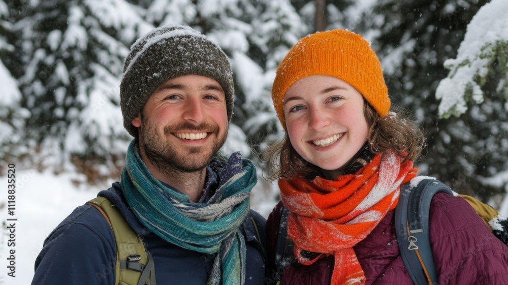 Smiling Couple in Winter Wonderland Smiling Couple in Winter Wonderland