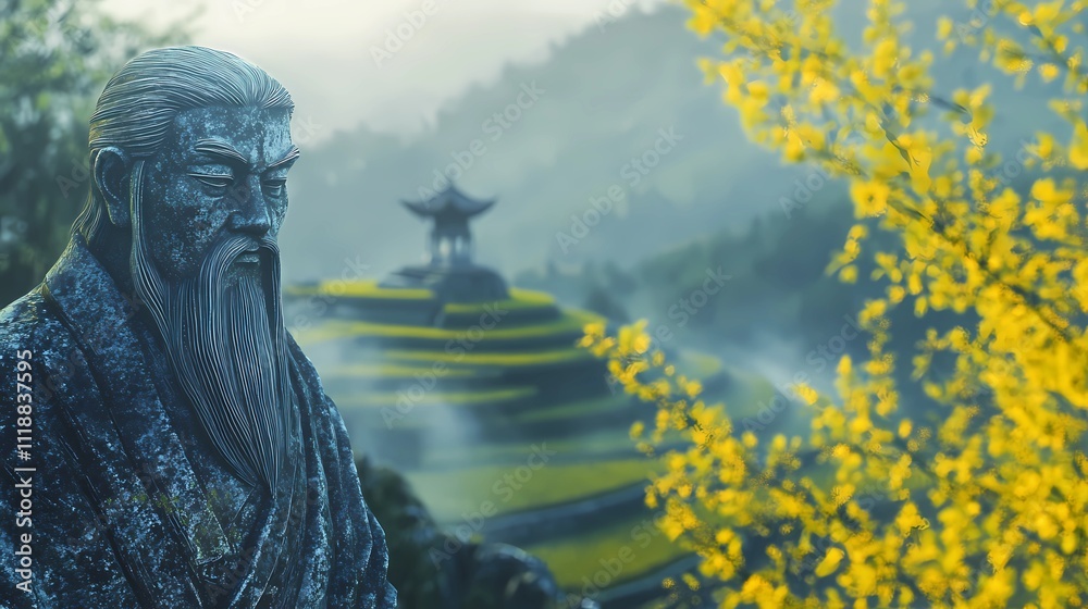 Mystical Background Featuring Chinese Sage Symbolizing Eastern Wisdom and Serenity Mystical Background Featuring Chinese Sage Symbolizing Eastern Wisdom and Serenity