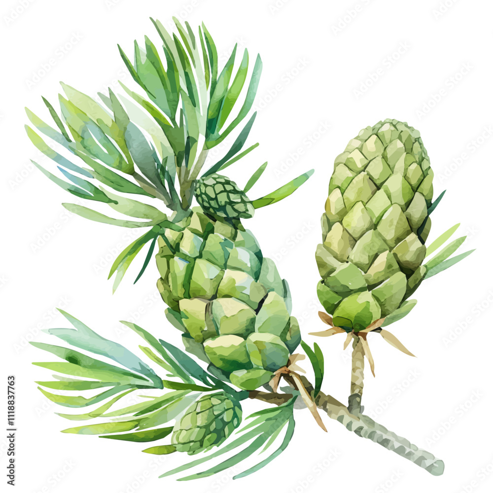 A watercolor of a Pine Cone, isolated on a white background. Pine Cone vector. A watercolor of a Pine Cone, isolated on a white background. Pine Cone vector.
