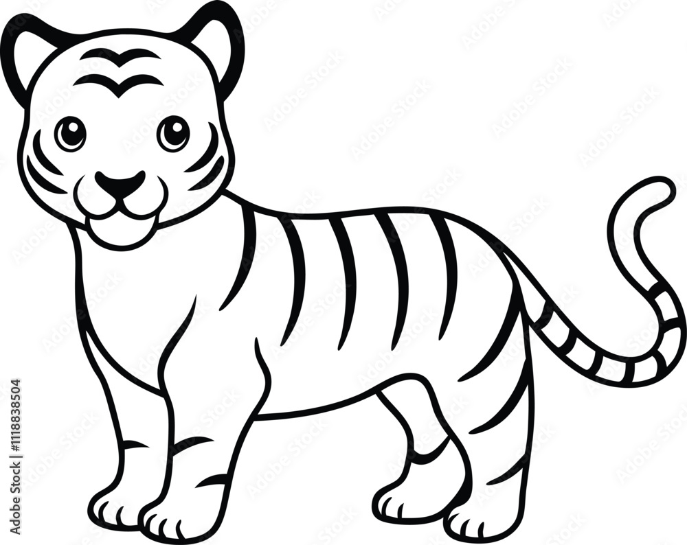 cartoon tiger line art on an isolated white background cartoon tiger line art on an isolated white background