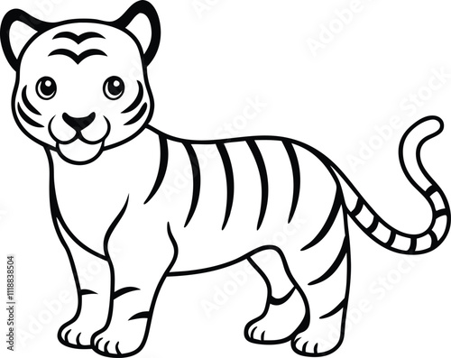 cartoon tiger line art on an isolated white background