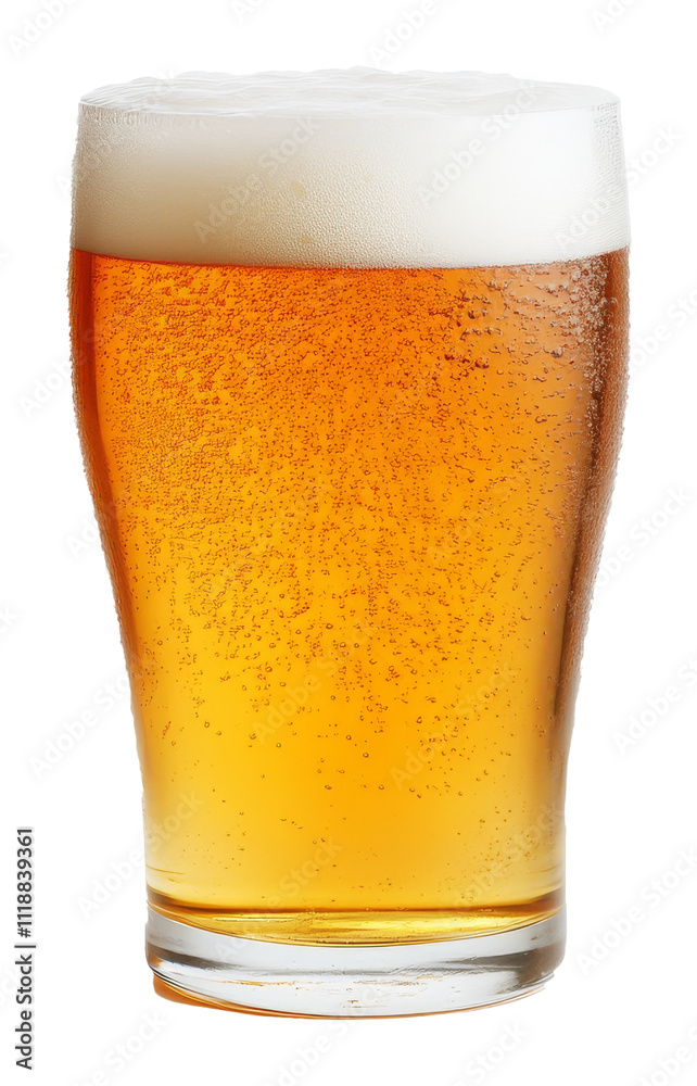 Close-up of a full pint of frothy golden beer, isolated on transparent background. Refreshing beverage concept Close-up of a full pint of frothy golden beer, isolated on transparent background. Refreshing beverage concept