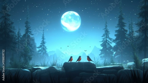Valentine's Day Lovebirds chirp in the trees One main object