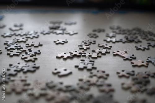 Matching puzzle pieces fall into place photo
