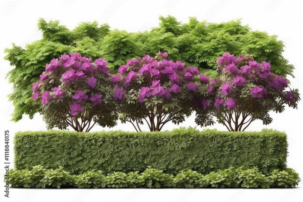 Obraz premium Tropical plant purple flower fence bush green shrub tree isolated on white background with clipping path.
