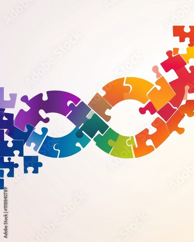Minimalist design with colorful ineurodivergent symbol in puzzle pieces for creative projects