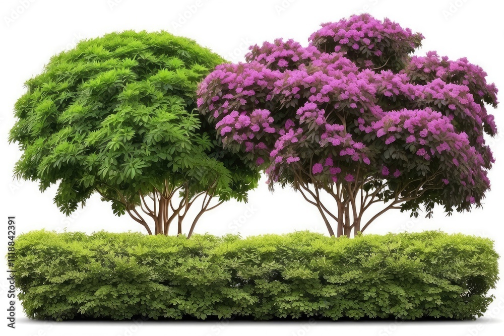Tropical plant purple flower fence bush green shrub tree isolated on white background with clipping path. Tropical plant purple flower fence bush green shrub tree isolated on white background with clipping path.