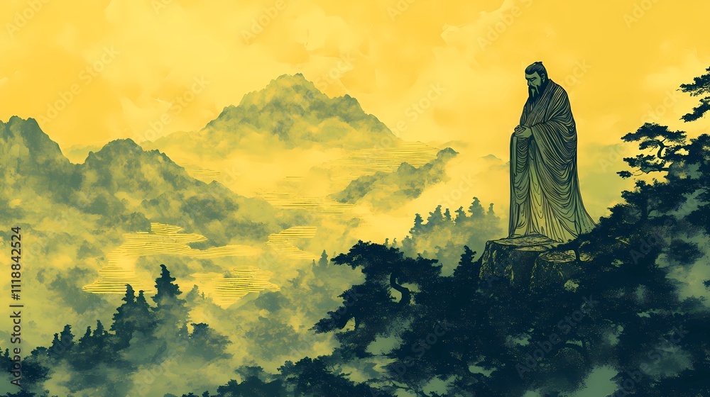 Mystical Background Featuring Chinese Sage Symbolizing Eastern Wisdom and Serenity Mystical Background Featuring Chinese Sage Symbolizing Eastern Wisdom and Serenity