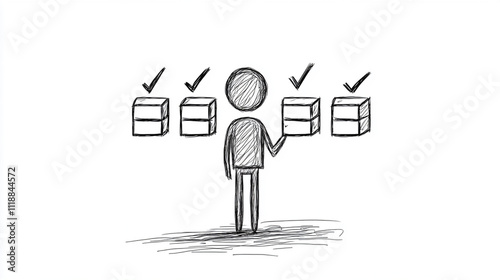 Stick Figure Ticking Off Seven Boxes on a Checklist