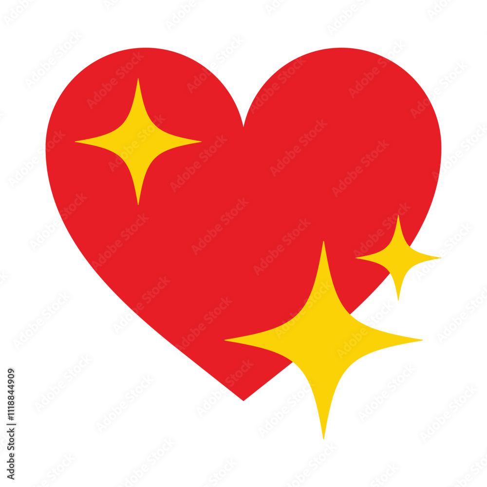 Red sparkling Heart Emoji isolated on white background. Heart with shine icon stars sparkle firework, decoration twinkle. Button for expressing social smileys valentine's day. Vector Illustration.