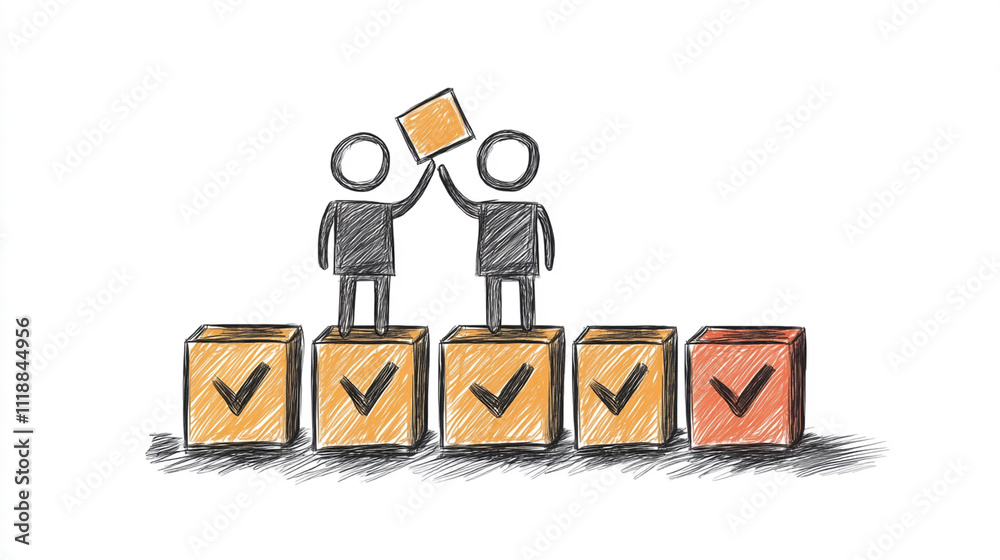 Stick Figure Ticking Off Seven Boxes on a Checklist Stick Figure Ticking Off Seven Boxes on a Checklist