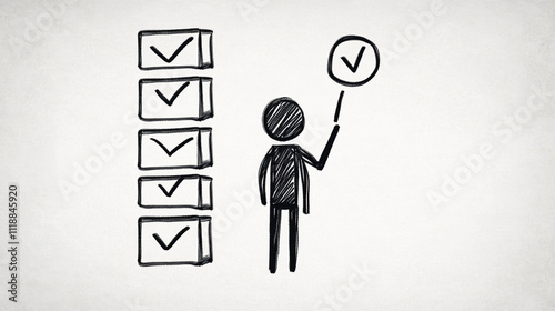 Stick Figure Ticking Off Seven Boxes on a Checklist