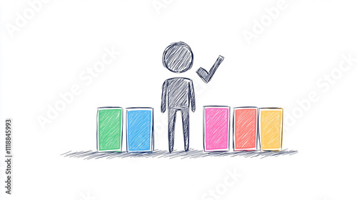 Stick Figure Ticking Off Seven Boxes on a Checklist