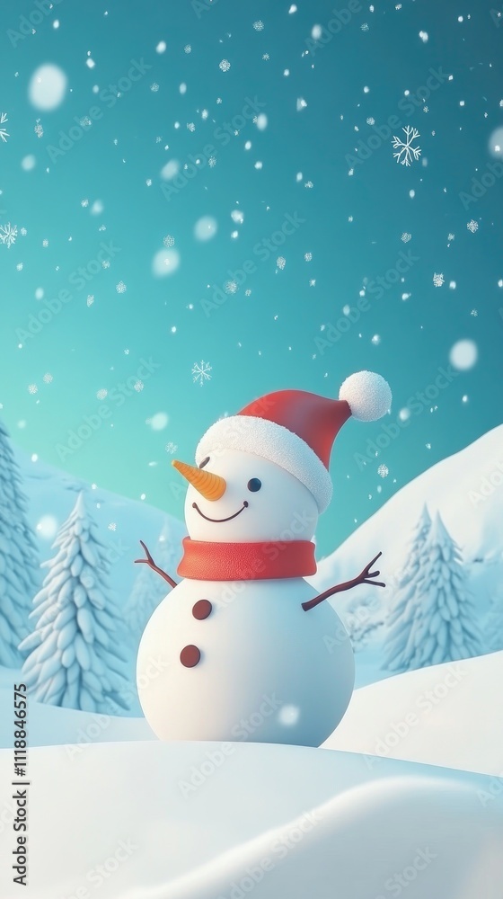 Cheerful Snowman In Winter Wonderland Scene Cheerful Snowman In Winter Wonderland Scene