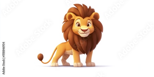 Adorable cartoon lion cub standing, smiling. photo