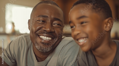 Black man enjoying a moment with his children / African American family