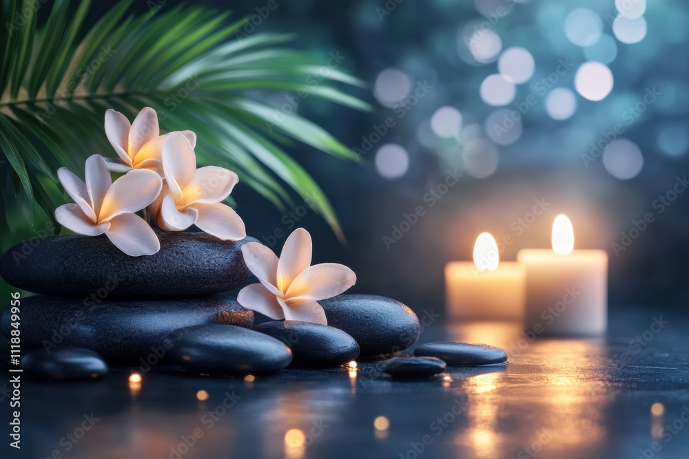 Relaxing spa experience with candles and flowers tranquil setting still life photography serene atmosphere