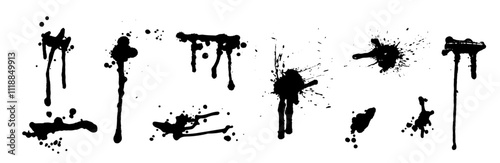Set of abstract ink blots, stains, drops, splashes. Vector graphics.