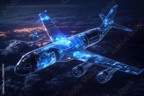 Futuristic Cargo Airplane with Digital World Map