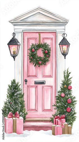 Painted Christmas pink door. 