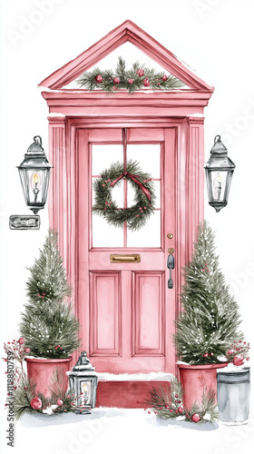 Painted Christmas pink door. 