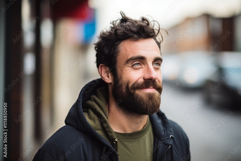 Portrait of a handsome young man with beard in urban background. Portrait of a handsome young man with beard in urban background.