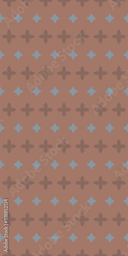 Seamless repeating pattern of light blue diamonds and dark brown crosses on a light brown background