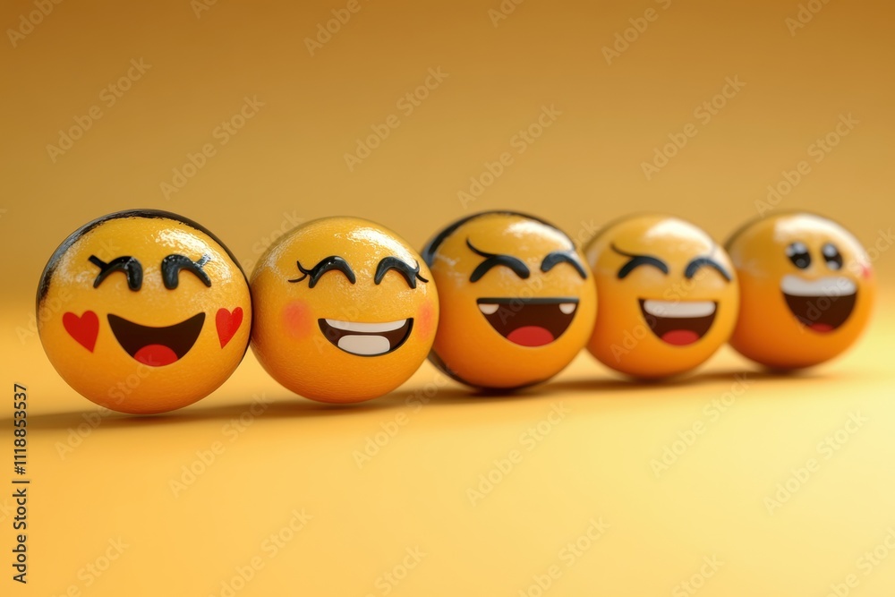 Joyful emoji expressions digital art colorful background playful atmosphere close-up viewpoint happiness concept for engagement Joyful emoji expressions digital art colorful background playful atmosphere close-up viewpoint happiness concept for engagement