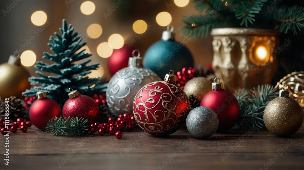 Classic christmas card design with festive table decorations