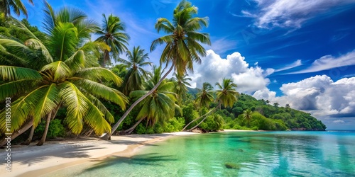 Stunning Tropical Beach Scene with Palm Trees and Turquoise Water