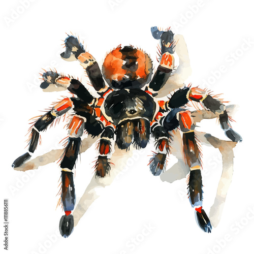 A watercolor painting of a Tarantula, with detailed hairy legs and a menacing appearance. Tarantula vector.