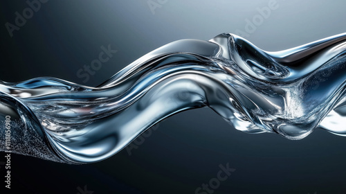 Abstract 3D Flowing Liquid-Like Wave Textures in Blue and Silver Gradient