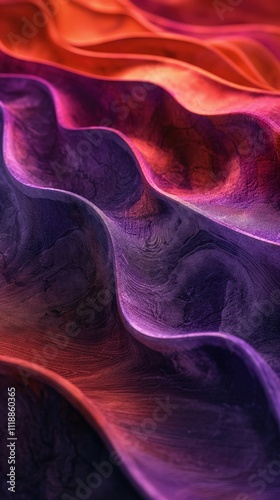 Vibrant purple and orange abstract waves with textured surface